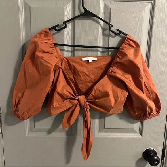 Olivaceous Terracotta Tie-Front Blouse - Picture 3 of 5